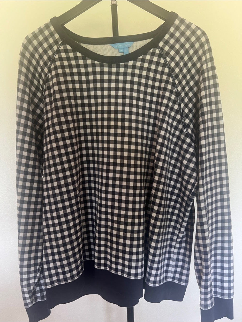 Draper James Navy and White Gingham Scoopneck Sweatshirt